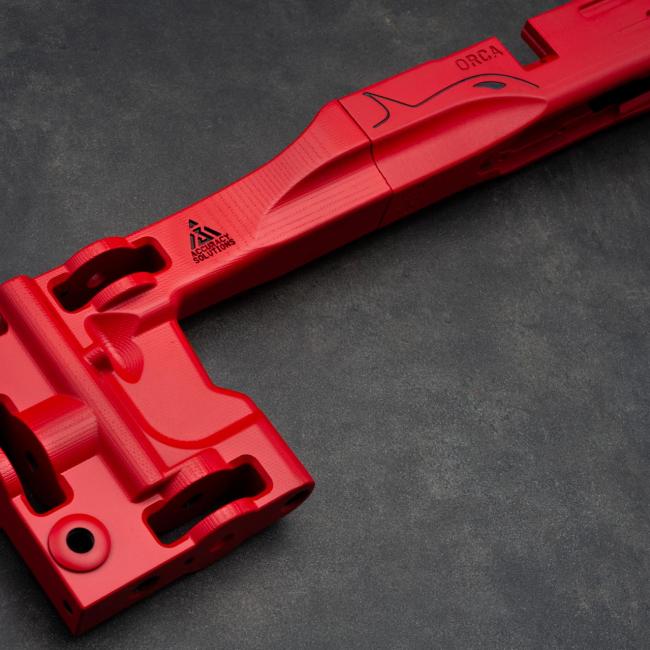 Chassis Micarta Cerakote USMC Red Accuracy Solutions Orca_GVE9898